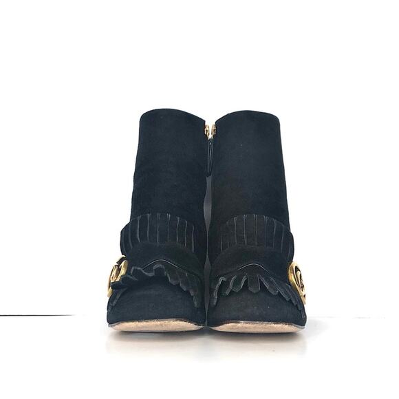 Gucci GG Marmont Fringe Black Suede Ankle Boots 36.5 - Picture 5 of 9